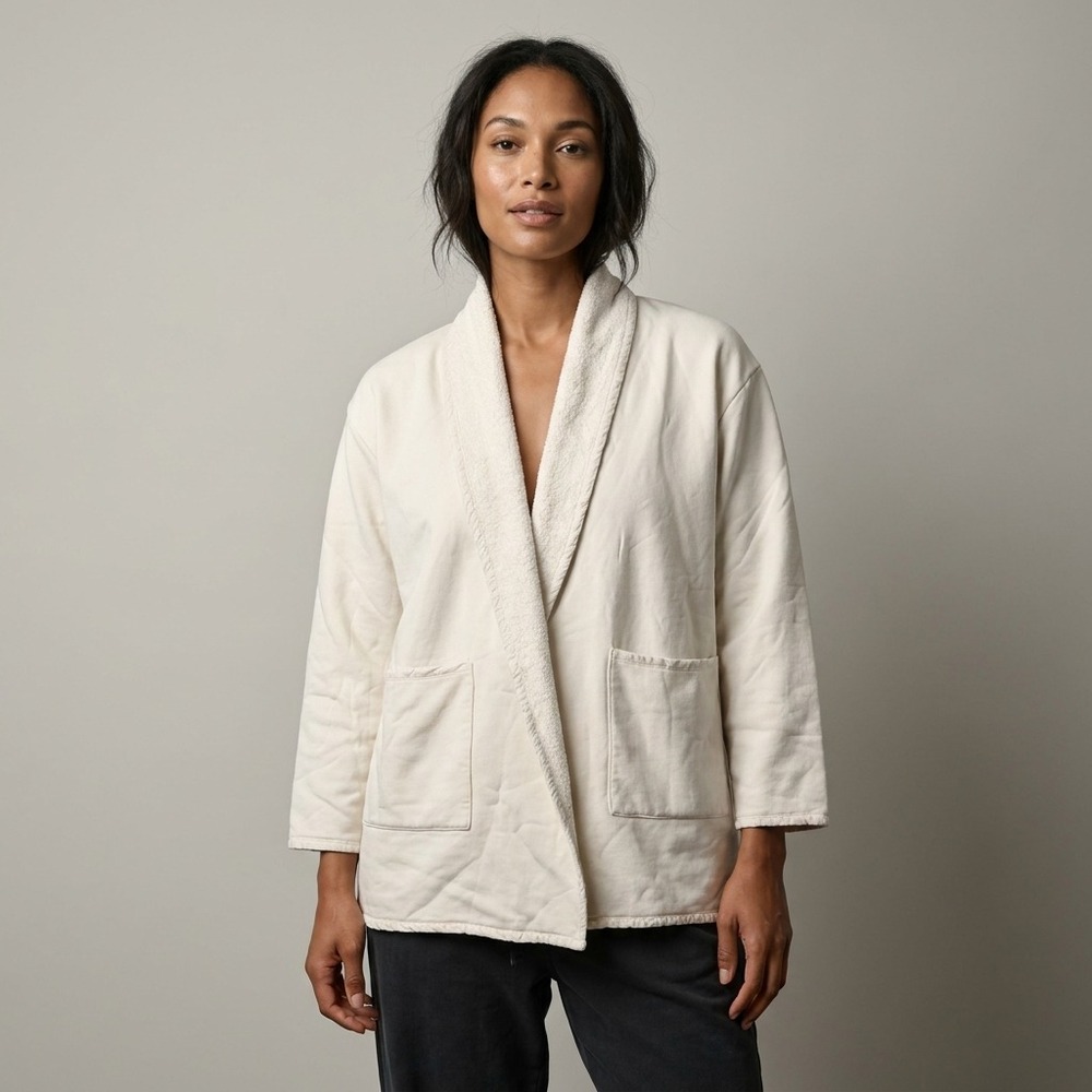 FILOSOFIA Women Cardigan L Cream 100% Cotton Minimalist Loungewear